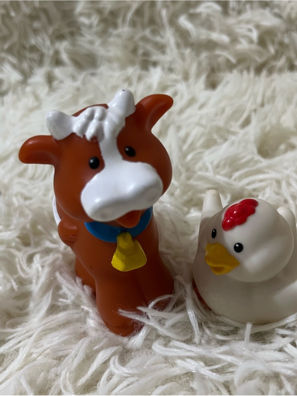 Little People Farm Animal cow and chicken- Brown Cow and White Chicken